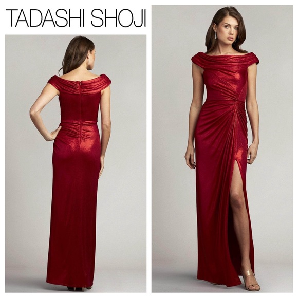 TADASHI SHOJI Emersyn Draped Lamé Gown